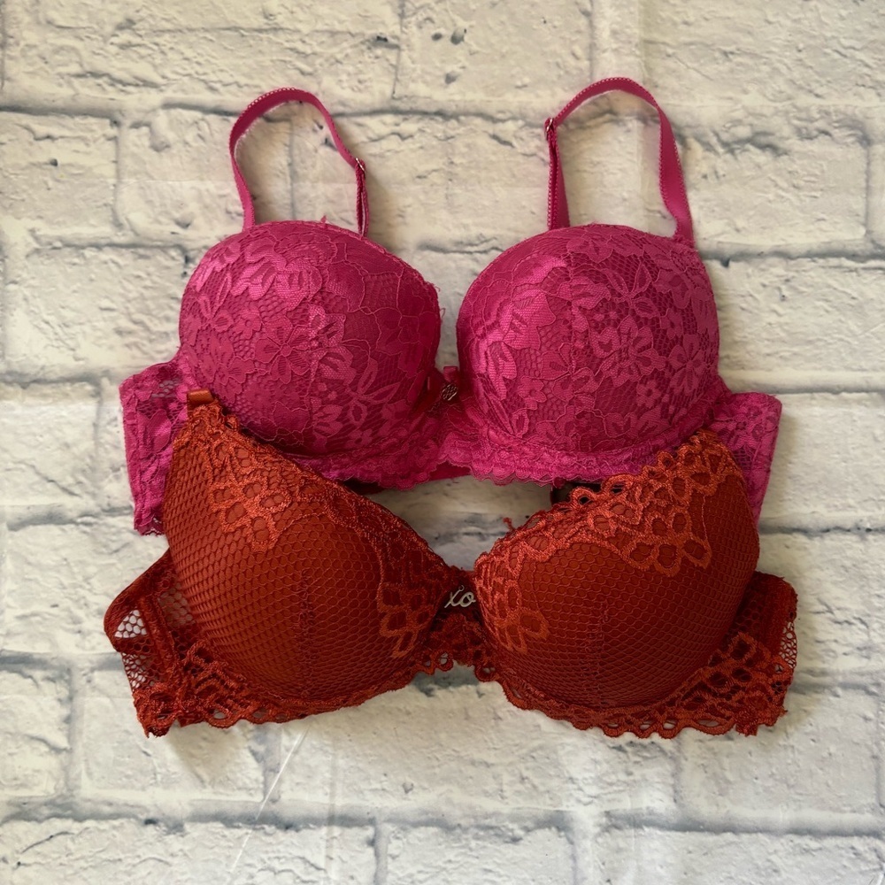 Push-up Bra 2 Piece Lot 34B Orange and Pink